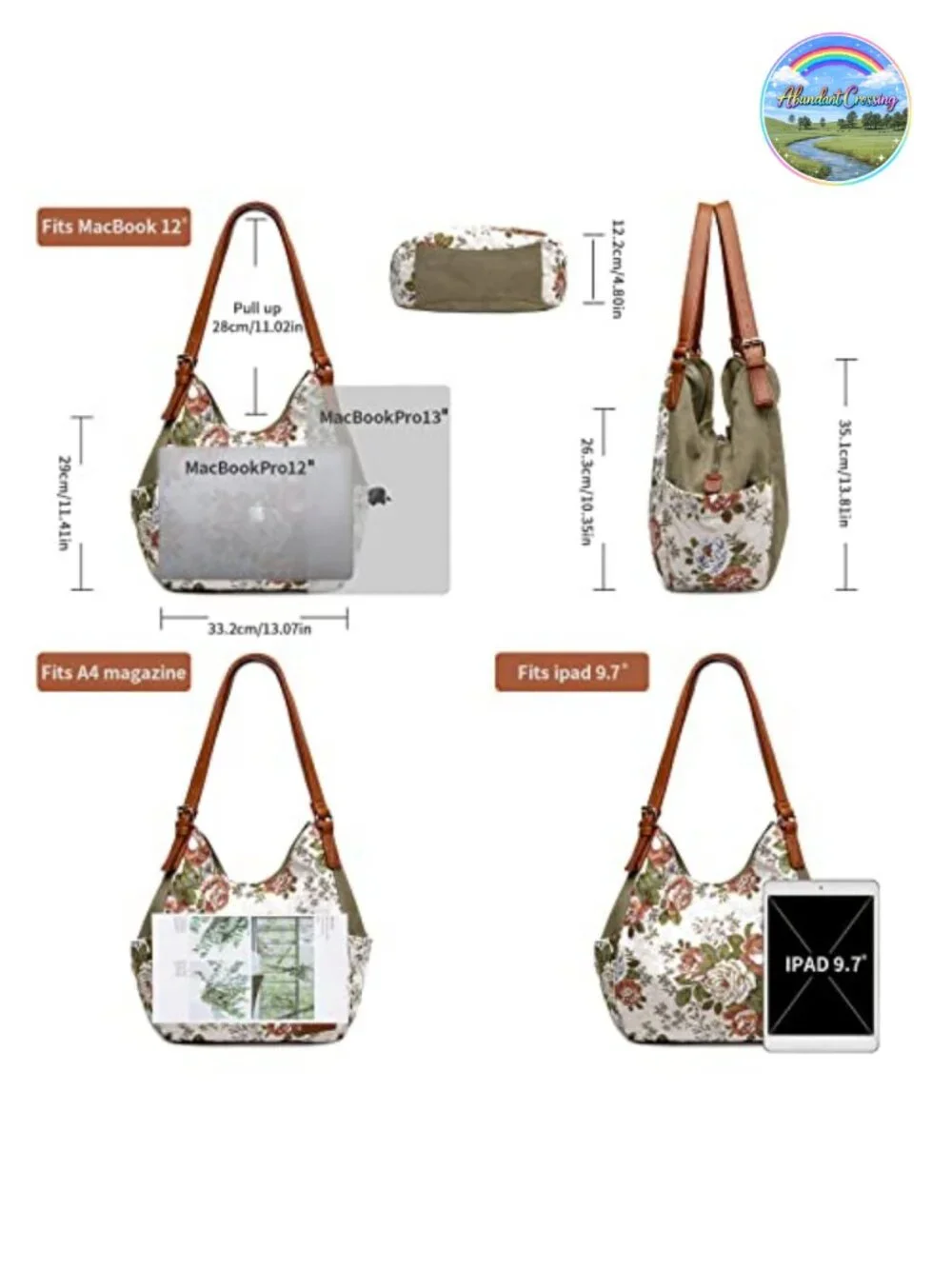 Canvas Hobo Purse Multi Pocket Tote Shopper Shoulder Bag Top Handle Handbag